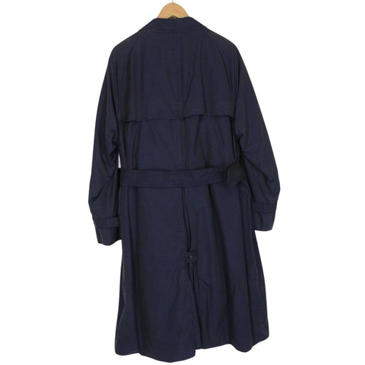 Vintage 90s Aquascutum Navy Blue House Check Cotton Blend Belted Trench Coat