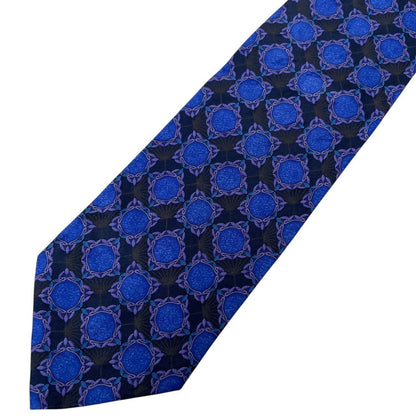 Vintage Valentino Purple and Navy Blue Geometric Print Silk Tie