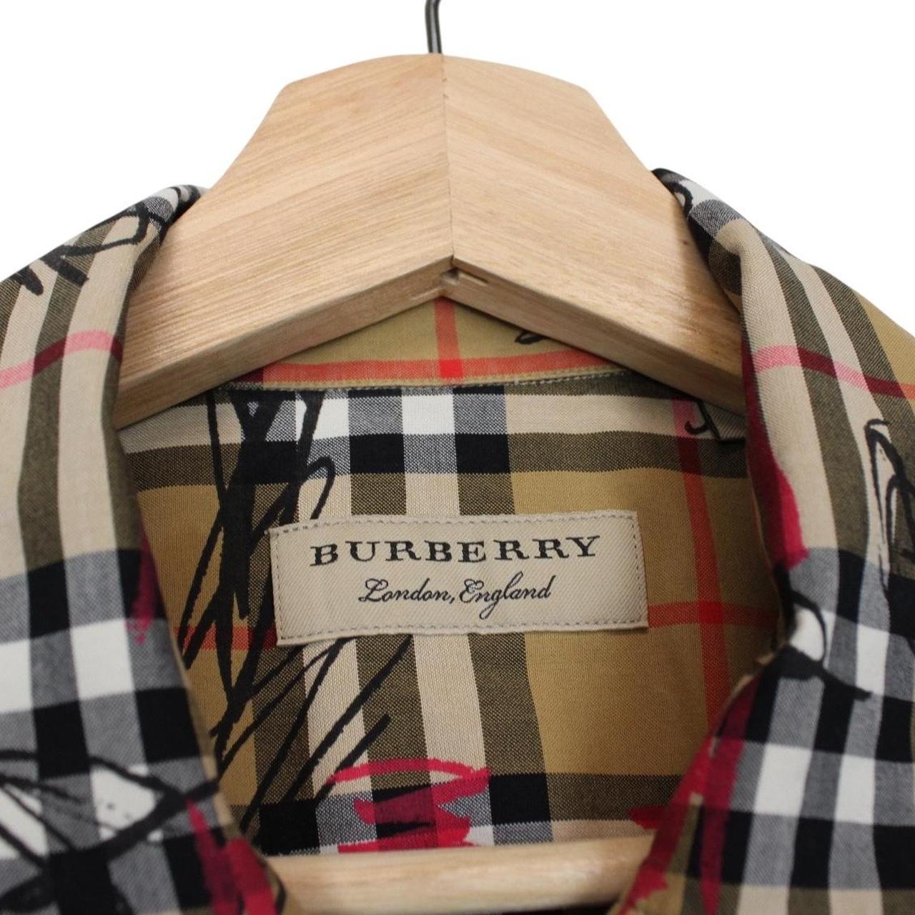 Burberry Tan Brown Scribble Nova Check Short Sleeve Cotton Shirt