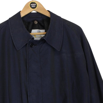 Vintage 90s Aquascutum Navy Blue House Check Cotton Blend Belted Trench Coat