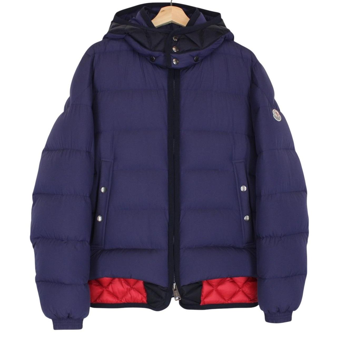 Moncler Tanguy Navy Blue and Red Full Zip Hooded Down Jacket