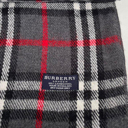 Vintage 90s Burberry Dark Grey Nova Check Lambswool Scarf