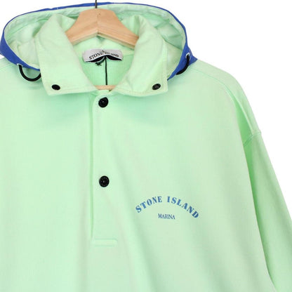 Stone Island Marina SS 2023 Light Green Plated Dyed Cotton Nylon Hoodie Jumper