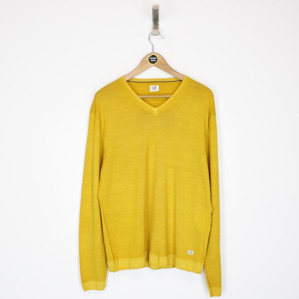 CP Company Mustard Yellow V-Neck Cotton Knit Jumper