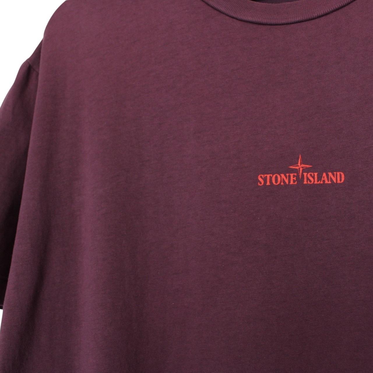 Stone Island SS 2022 Burgundy Short Sleeve Cotton Split Logo T-Shirt