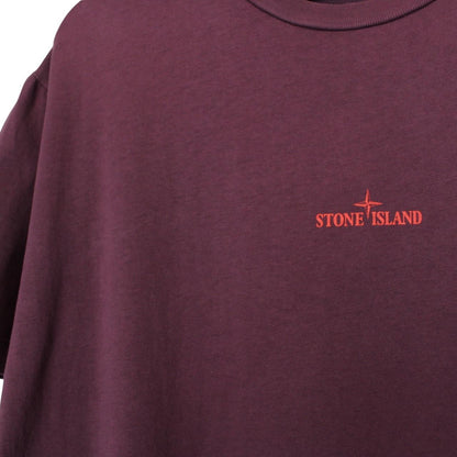 Stone Island SS 2022 Burgundy Short Sleeve Cotton Split Logo T-Shirt
