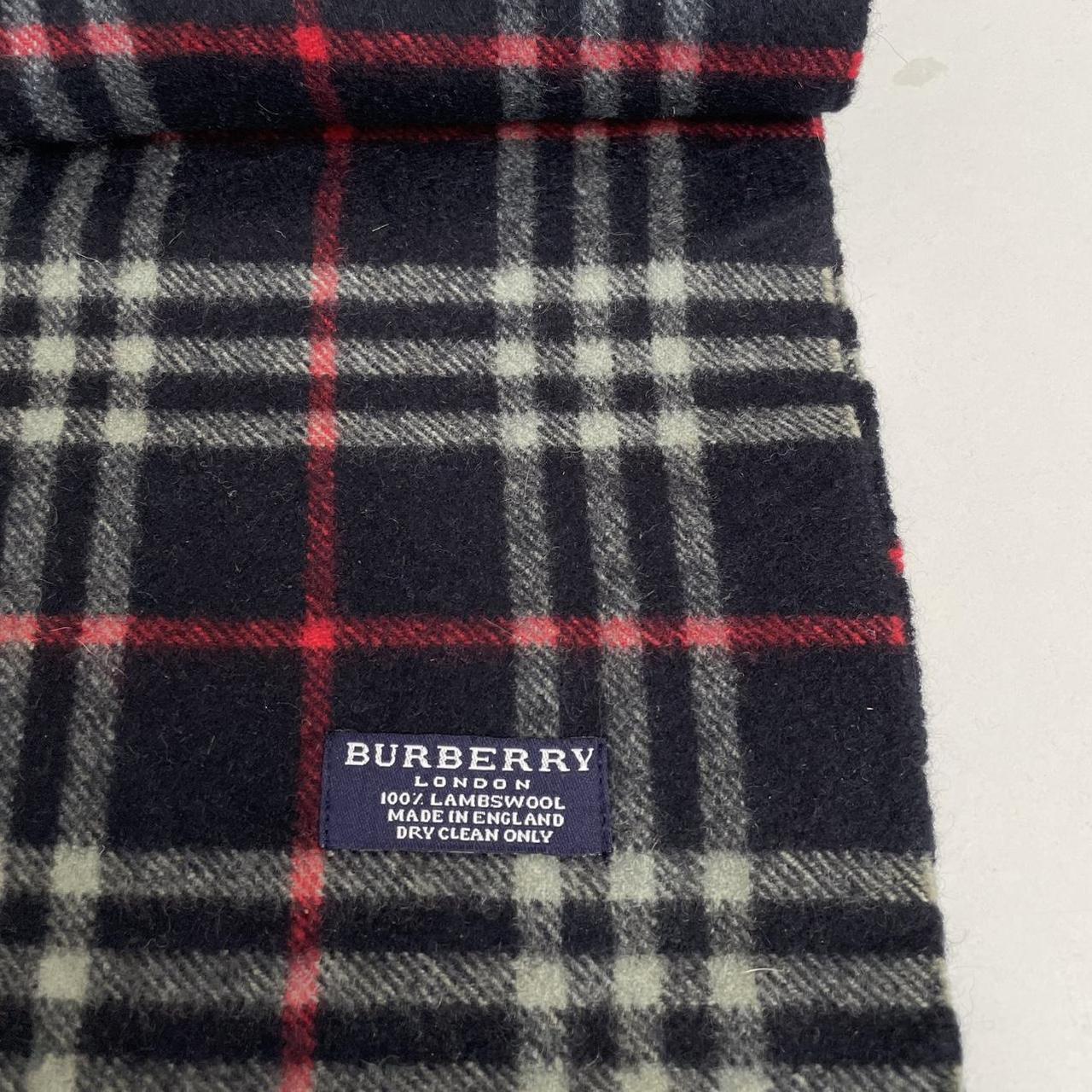 Vintage 90s Burberry Navy Blue Nova Check Lambswool Scarf
