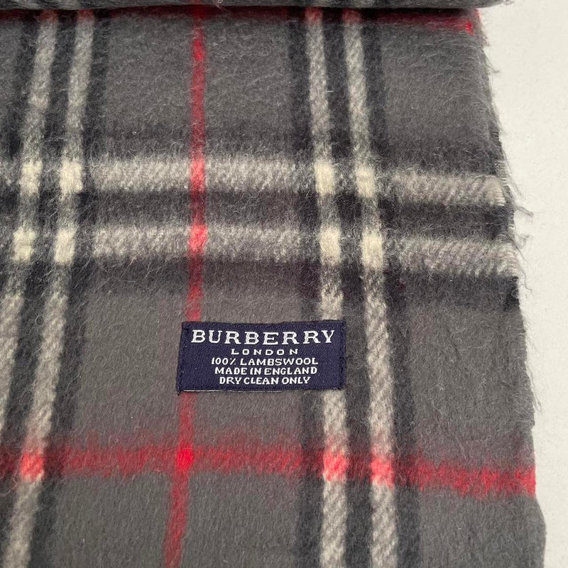 Vintage 90s Burberry Grey Nova Check Lambswool Scarf
