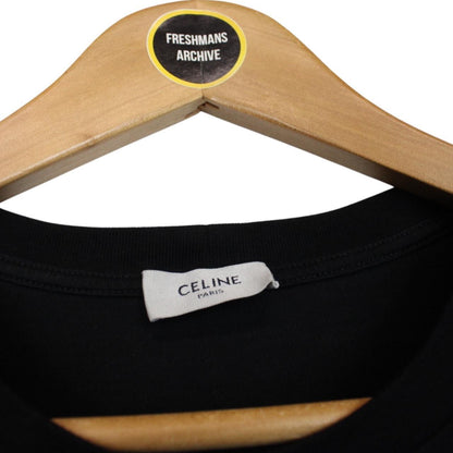 Celine Black and White Logo Print Short Sleeve Cotton T-Shirt
