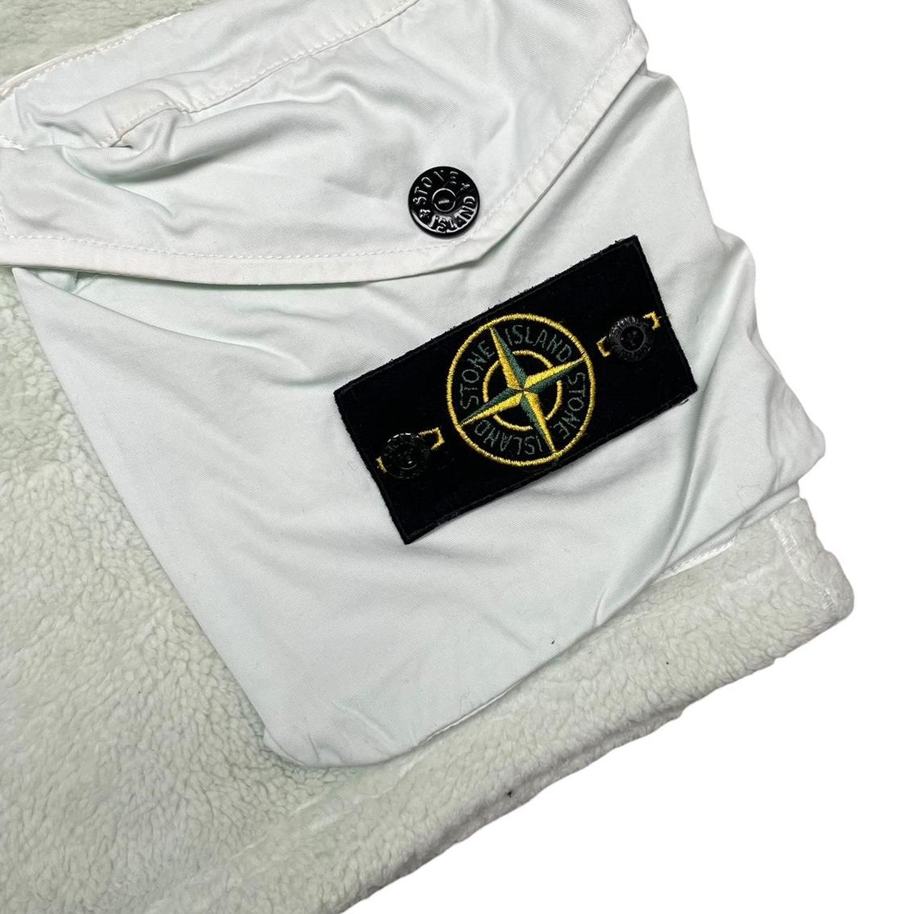 Stone Island AW 2021 Pale Green Teddy Fleece Cotton Cargo Shorts