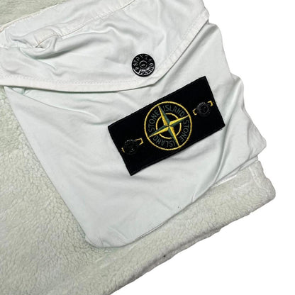 Stone Island AW 2021 Pale Green Teddy Fleece Cotton Cargo Shorts