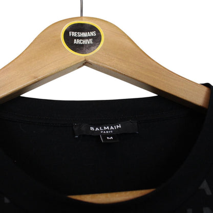 Balmain Paris Black Logo Print Short Sleeve Cotton T-Shirt