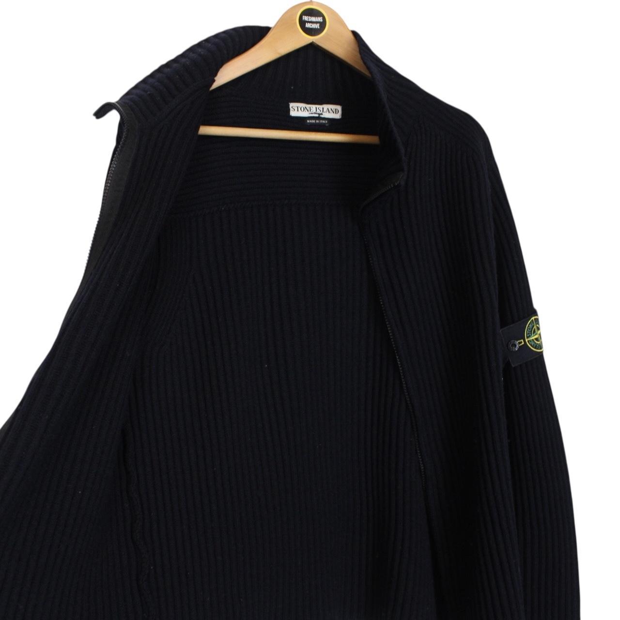 Vintage Stone Island AW 2003 Navy Blue Ribbed Wool Knit Jumper