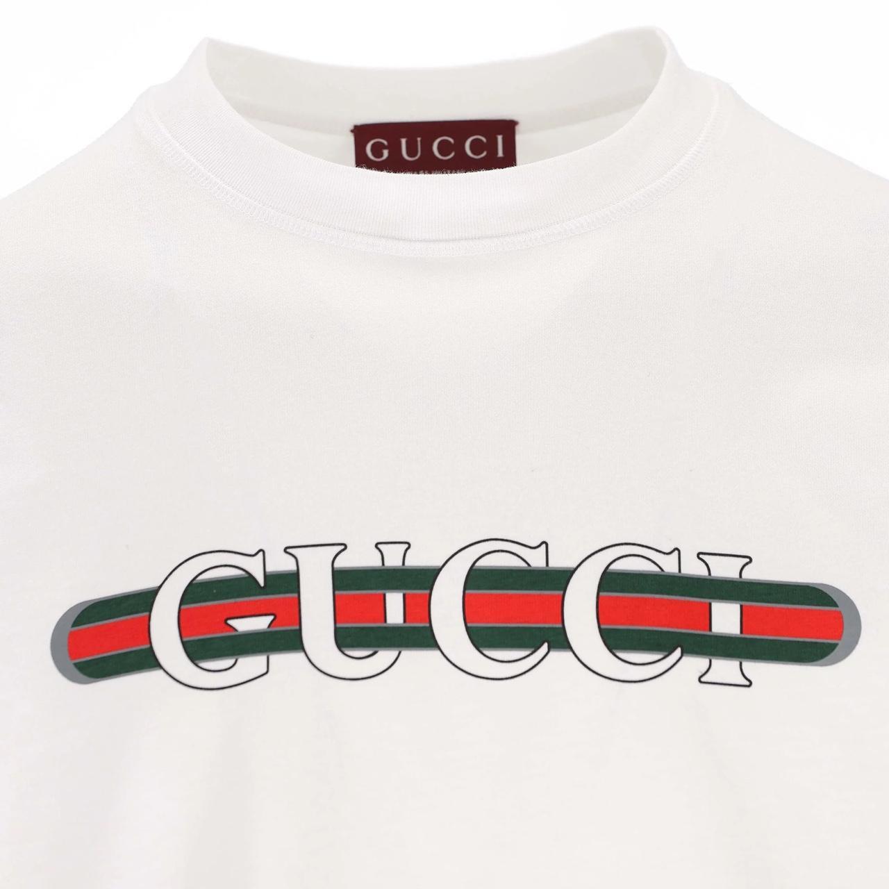 Gucci White Short Sleeve Logo Print Cotton T-Shirt