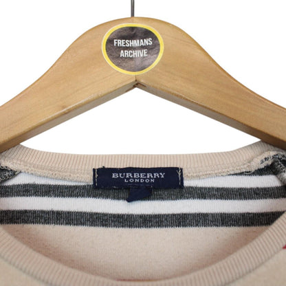 Burberry London Beige Nova Stripe Velour Cotton Jumper