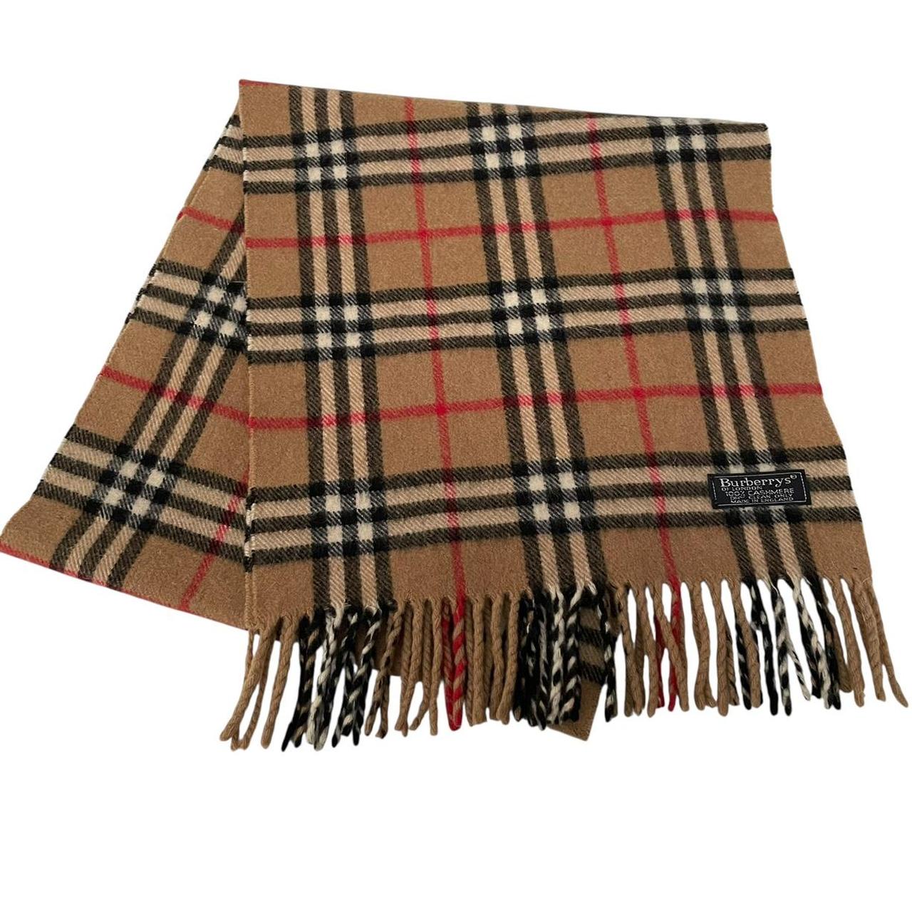 Vintage 90s Burberry Tan Brown Nova Check Cashmere Scarf