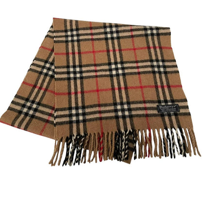 Vintage 90s Burberry Tan Brown Nova Check Cashmere Scarf