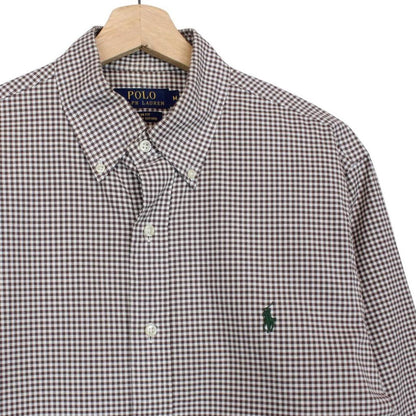 Polo Ralph Lauren Brown and White Gingham Check Long Sleeve Cotton Shirt