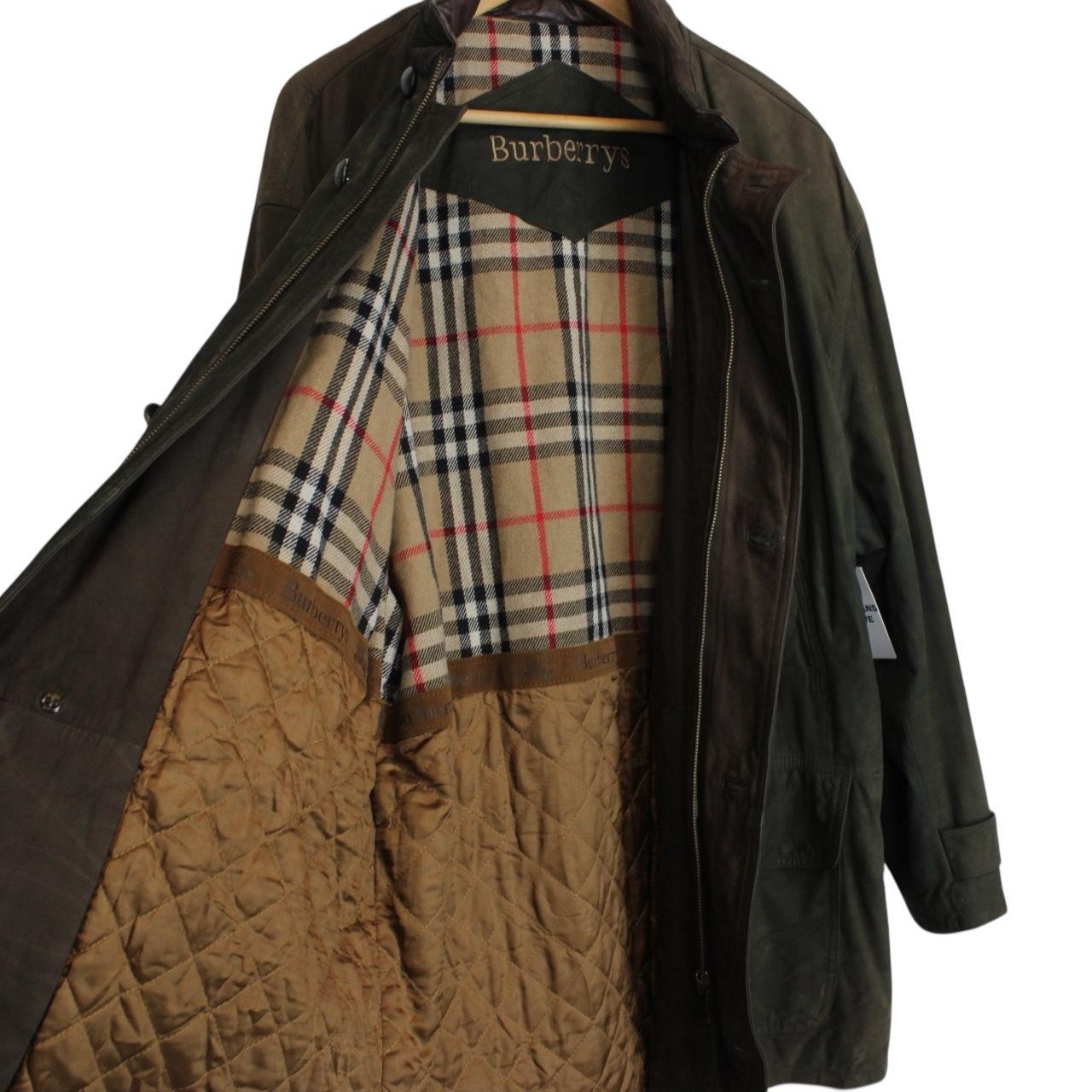 Vintage 90s Burberry Khaki Green Nova Check Lined Quilted Suede Leather Jacket