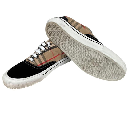 Burberry Wilson Beige and Black Nova Check Suede Low Top Trainers
