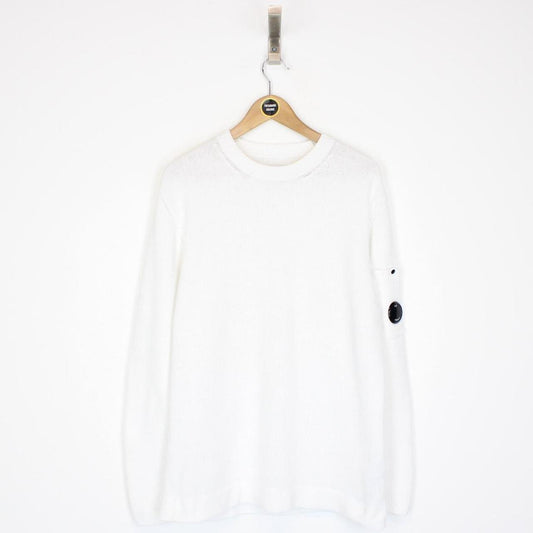 CP Company White Chenille Cotton Knit Sweatshirt Jumper
