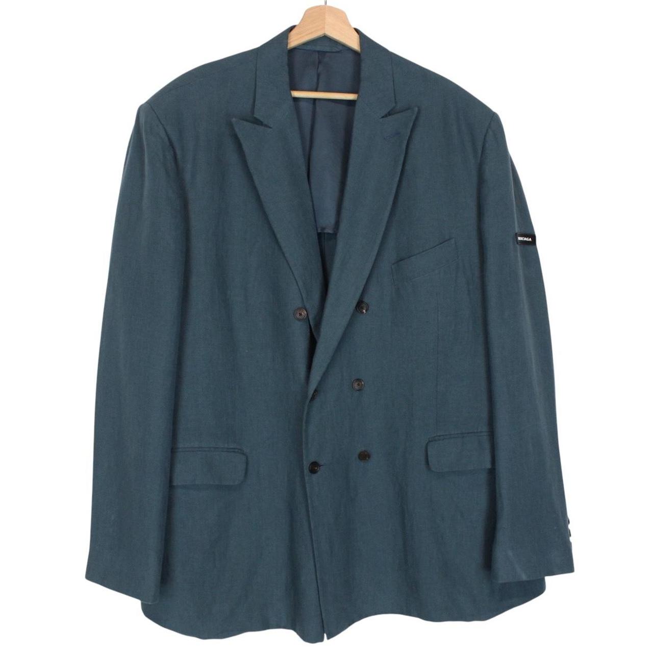 Balenciaga Teal Blue Linen Double Breasted Blazer Jacket