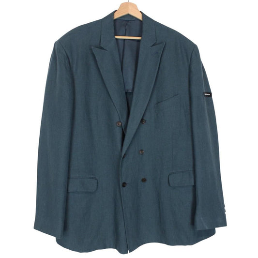 Balenciaga Teal Blue Linen Double Breasted Blazer Jacket