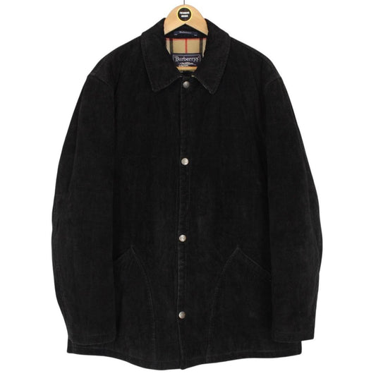Vintage 90s Burberry Black Wool Nova Check Lined Corduroy Jacket