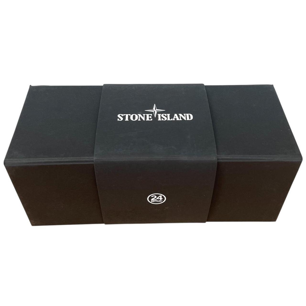 Stone Island orange stainless steel heat reactive flask with logo and original box.