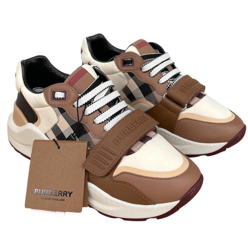 Burberry Ramsey Vintage Check Birch Brown and White Trainers