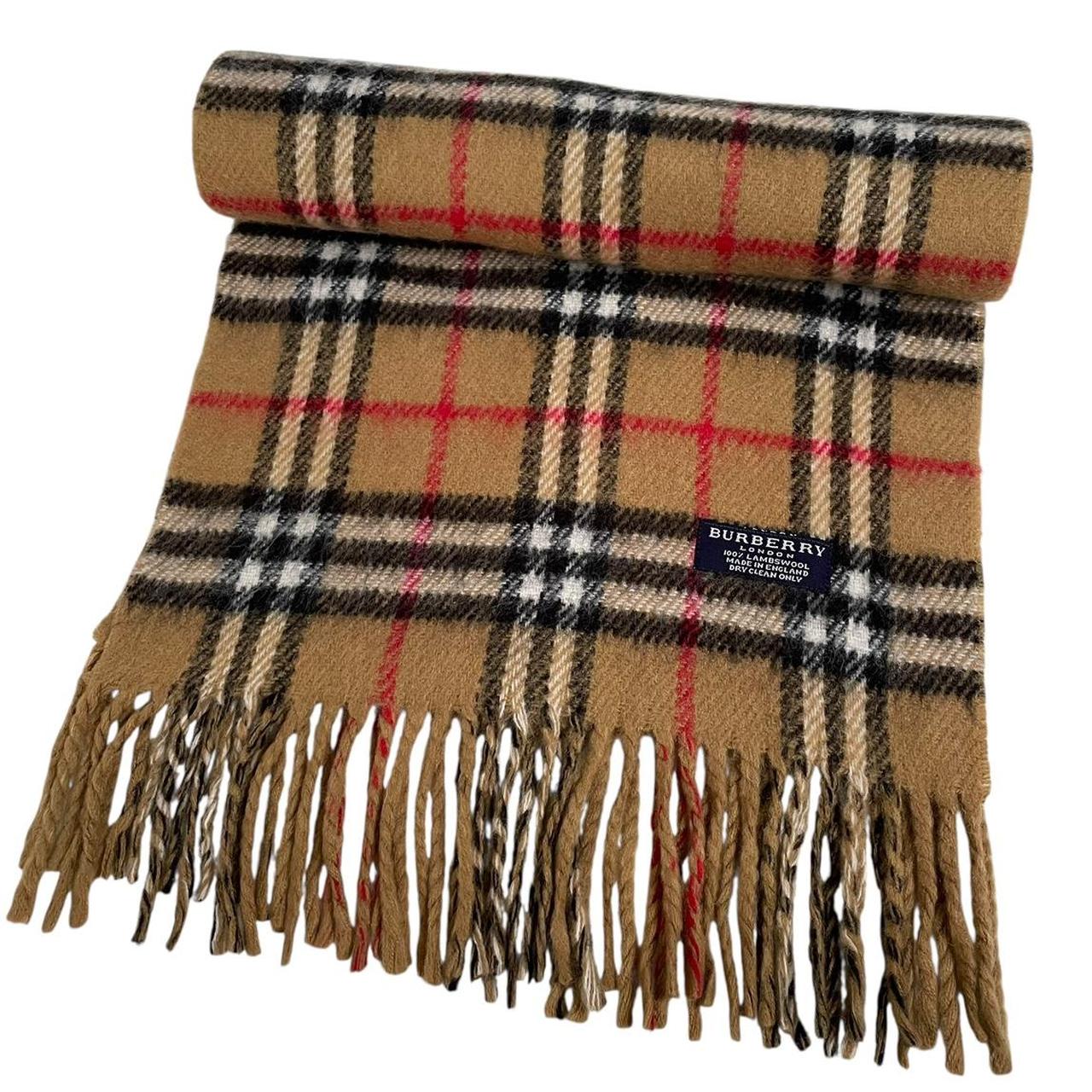 Vintage 90s Burberry Tan Brown Nova Check Lambswool Scarf