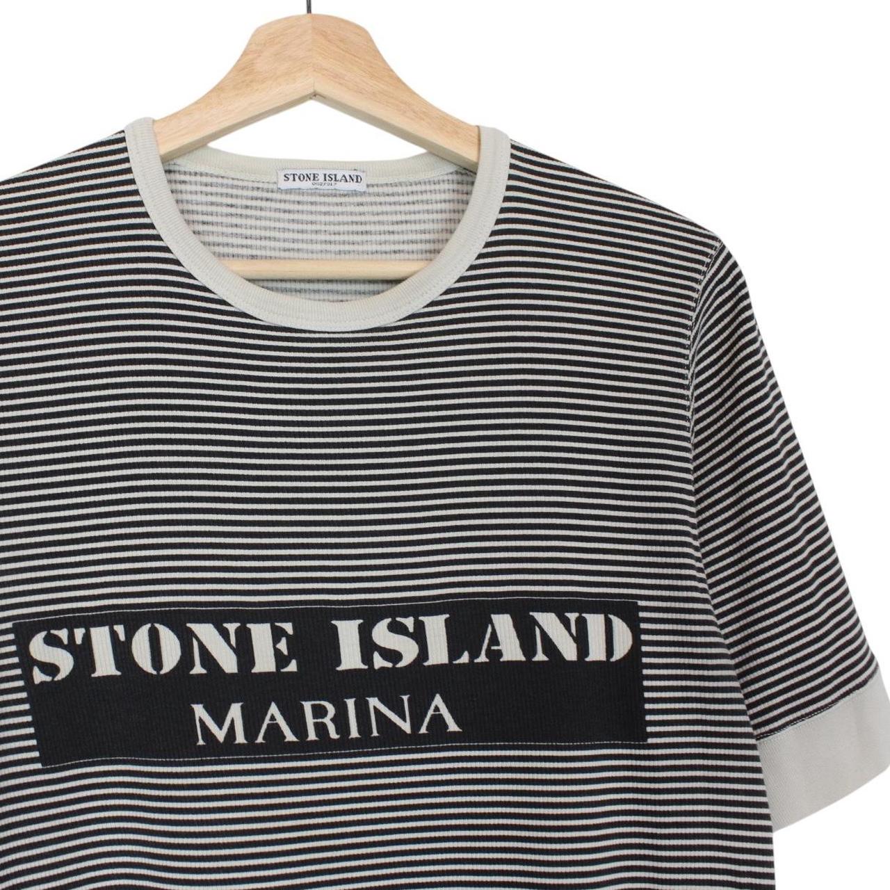 Vintage Stone Island Marina SS 2006 Black and Beige Striped Short Sleeve T-Shirt