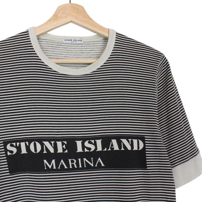 Vintage Stone Island Marina SS 2006 Black and Beige Striped Short Sleeve T-Shirt