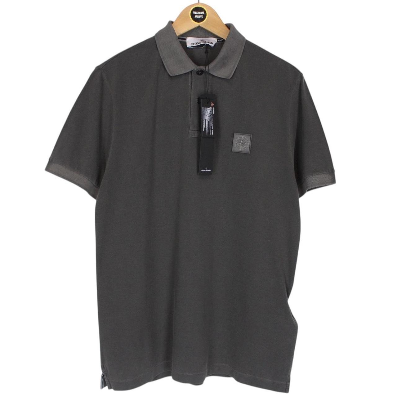 Stone Island Charcoal Grey Organic Cotton Short Sleeve Compass Polo Shirt