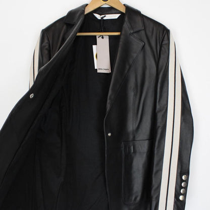 Palm Angels Black and White Leather Track Blazer Jacket