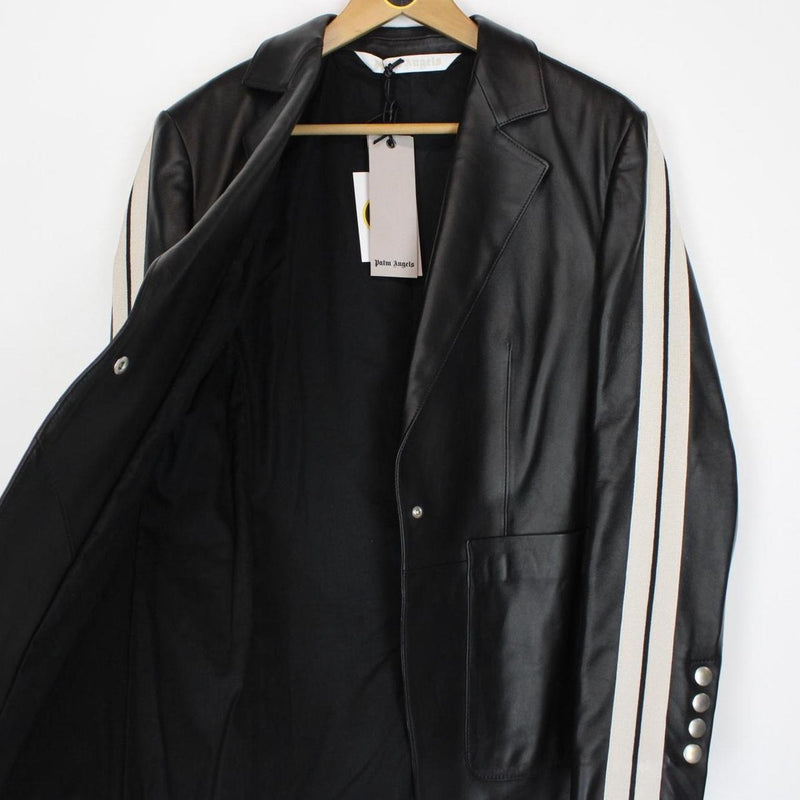 Palm Angels Black and White Leather Track Blazer Jacket