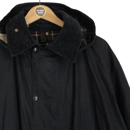 Vintage 90s Barbour Border Black Wax Jacket with Hood