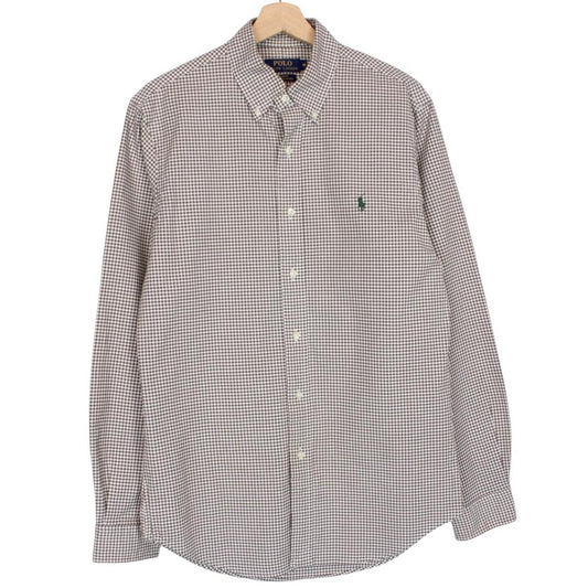 Polo Ralph Lauren Brown and White Gingham Check Long Sleeve Cotton Shirt
