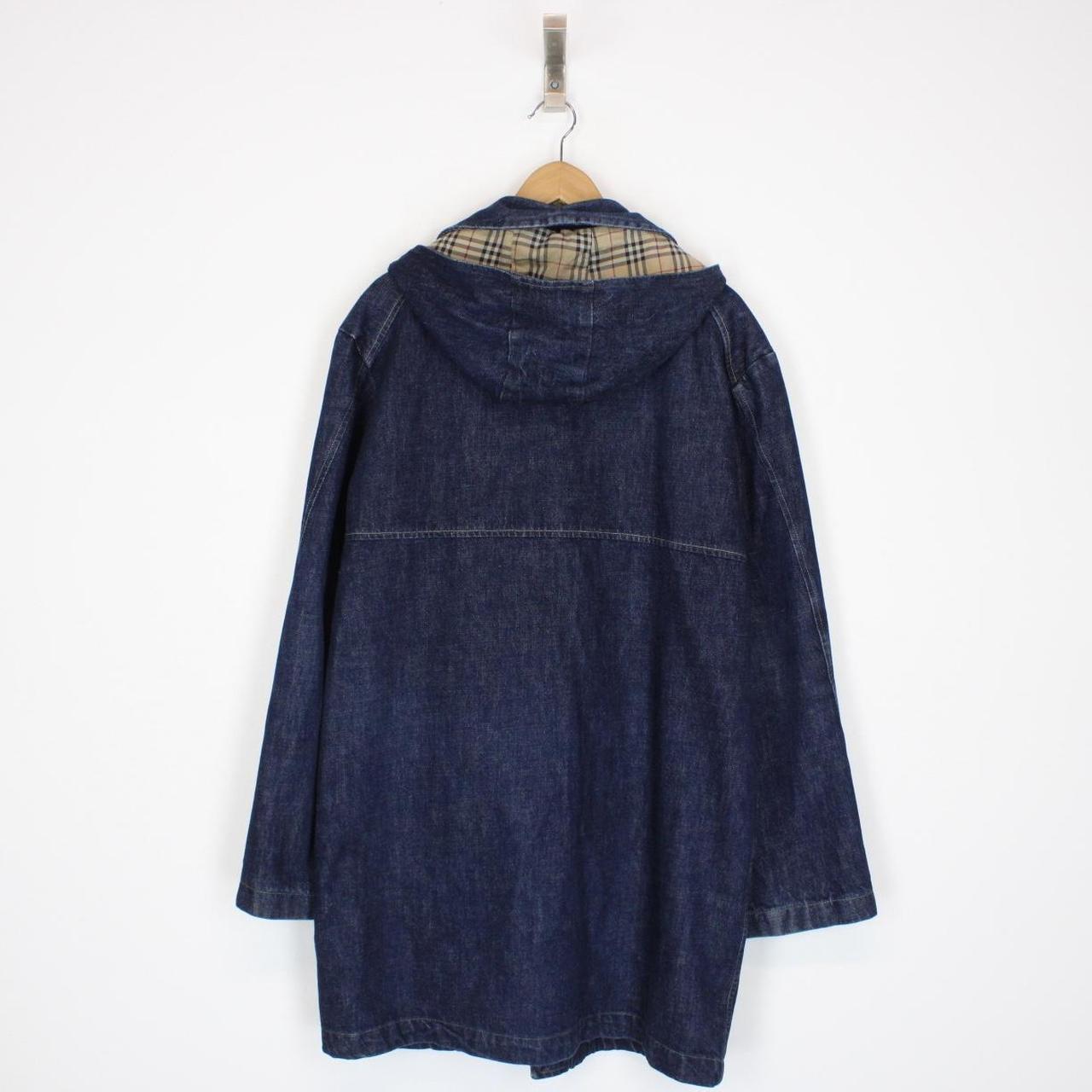 Vintage 00s Burberry London Navy Blue Nova Check Hooded Denim Coat