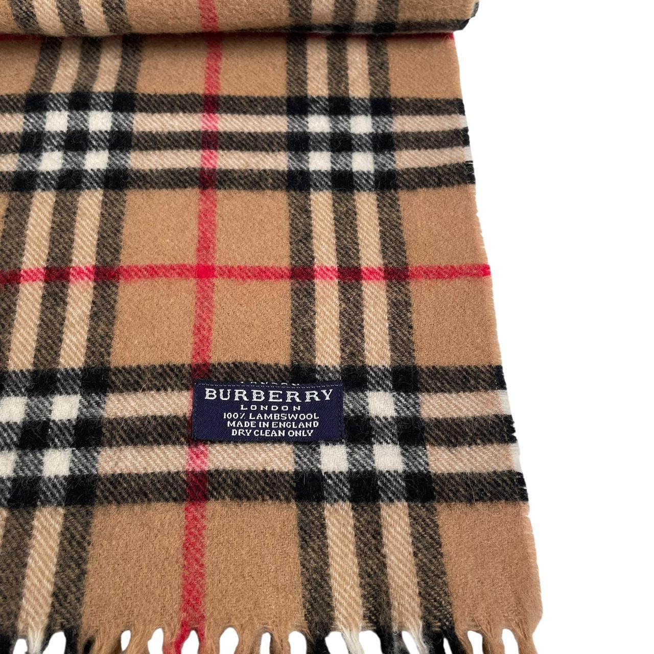 Vintage 90s Burberry Tan Brown Nova Check Lambswool Scarf