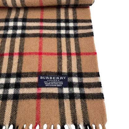 Vintage 90s Burberry Tan Brown Nova Check Lambswool Scarf