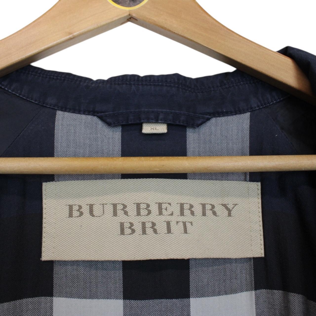Burberry Brit Navy Blue Single Breasted Nova Check Lined Car Coat