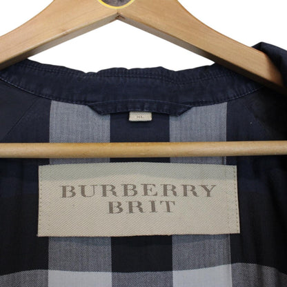 Burberry Brit Navy Blue Single Breasted Nova Check Lined Car Coat