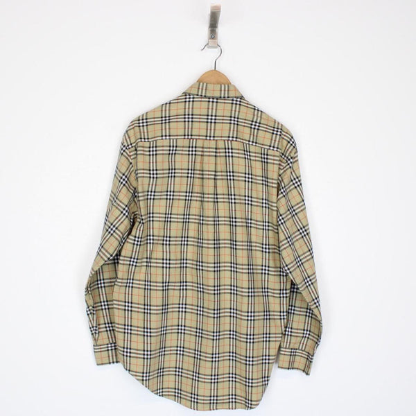 Vintage 90s Burberry Beige Nova Check Long Sleeve Cotton Shirt