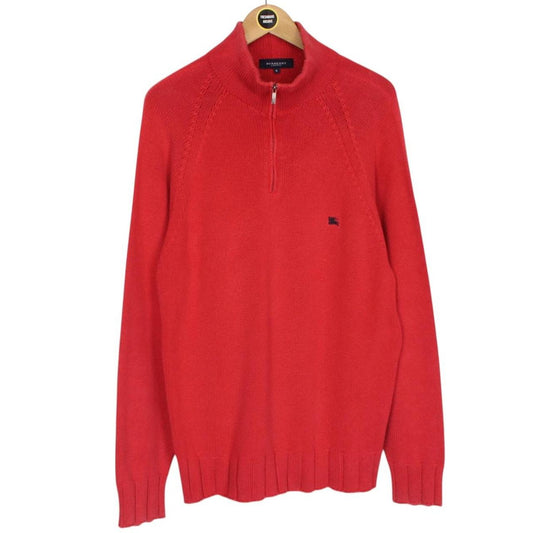 Vintage Burberry London Red Cotton Knit 1/4 Zip Jumper