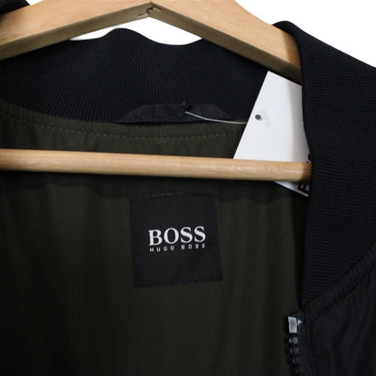 Hugo Boss navy blue bomber jacket full zip nylon with logo detail.
