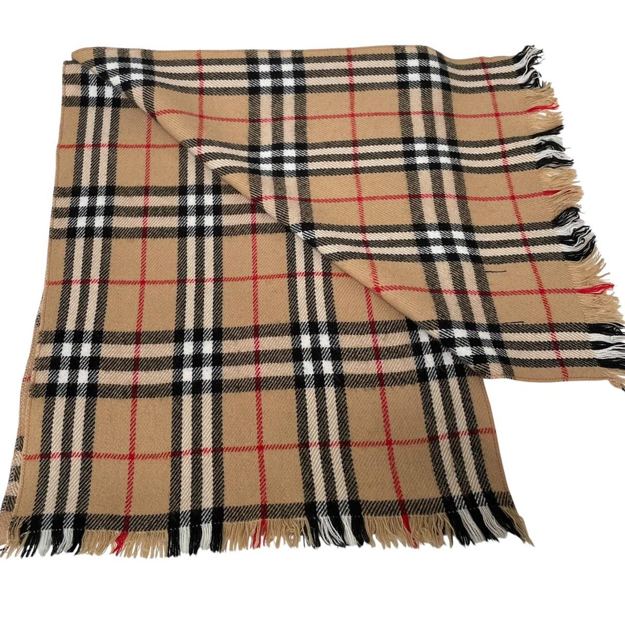 Vintage 90s Burberry Tan Brown Nova Check Lambswool Scarf