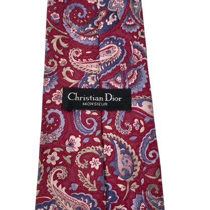 Vintage Christian Dior Multicoloured Paisley Print Silk Tie
