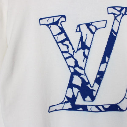 Louis Vuitton LV Ice Logo White and Blue Short Sleeve Cotton Knit T-Shirt
