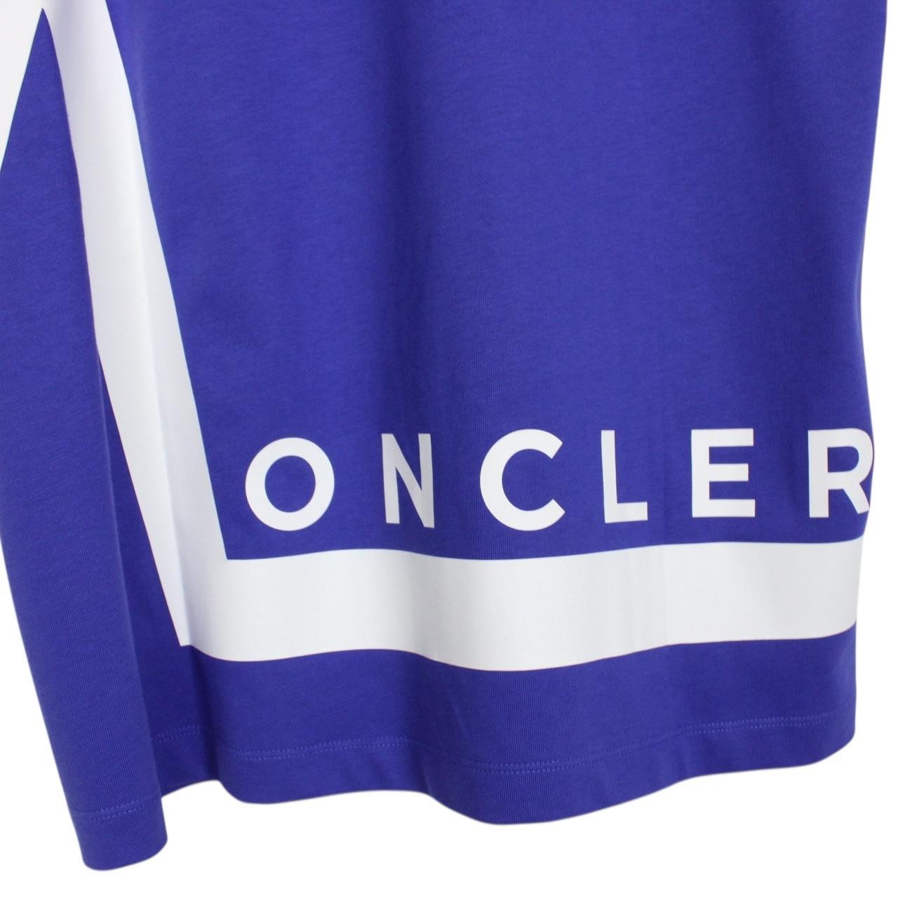 Moncler Blue and White Back Logo Print Short Sleeve Cotton T-Shirt